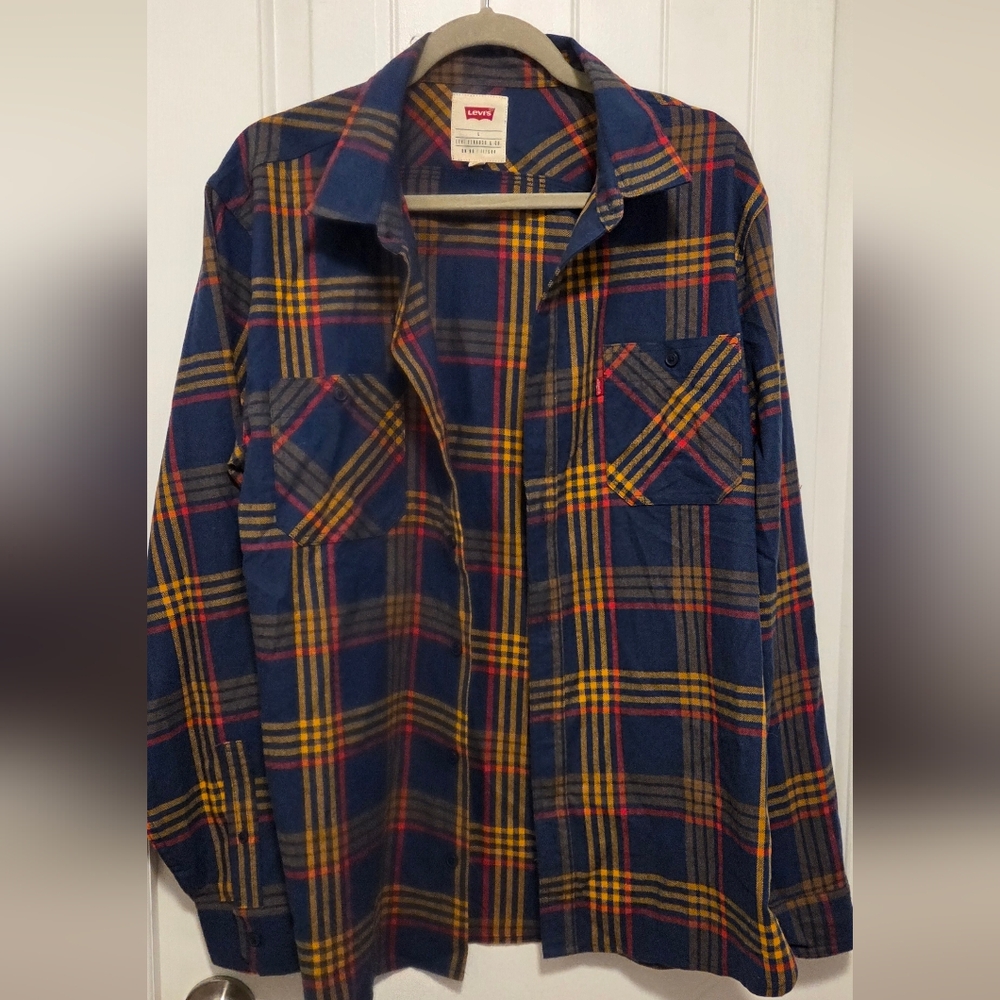 Levi's Navy and Mustard Plaid Shirt